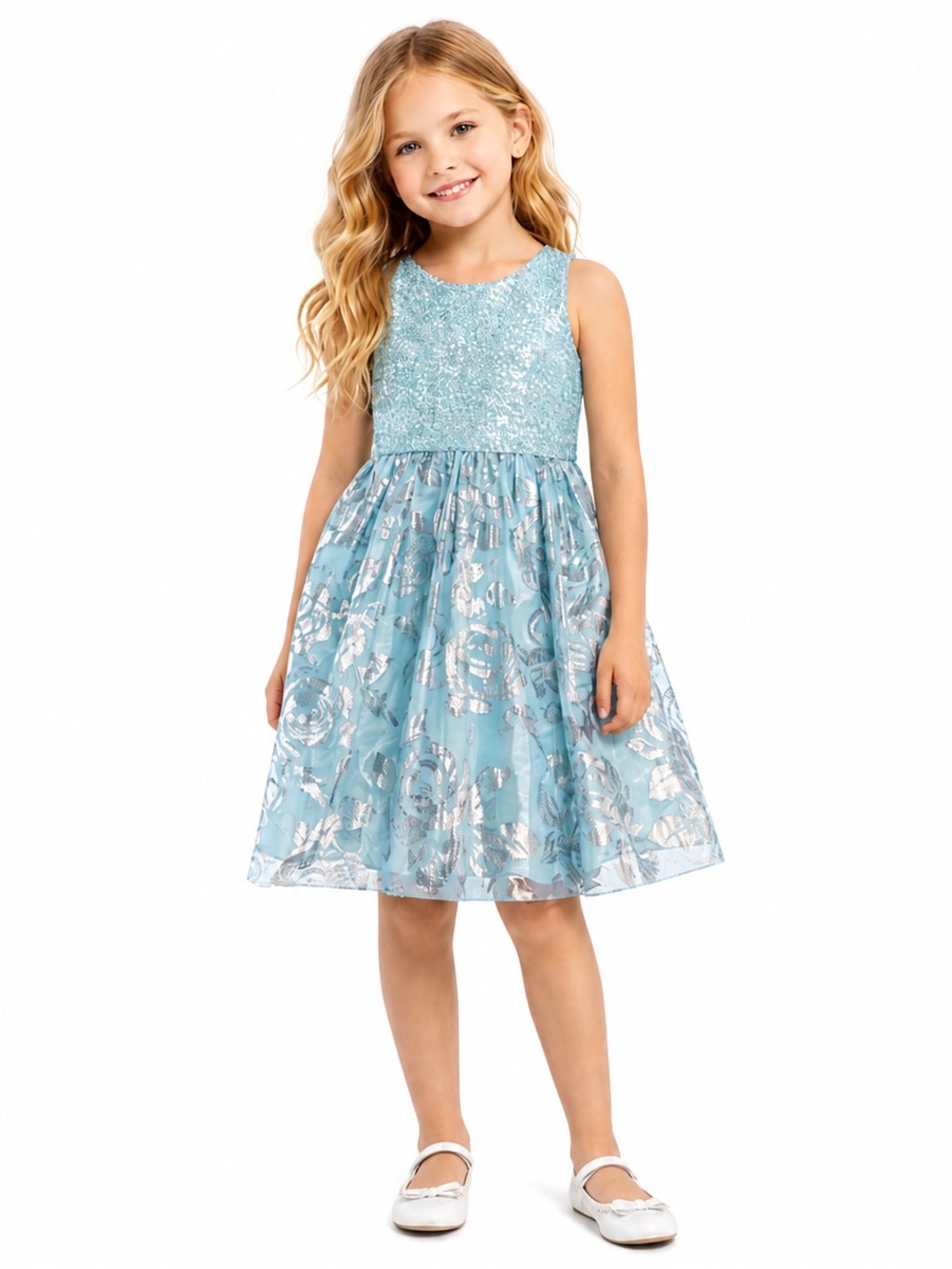 Place Blue and White Sleeveless Fit and Flare Dress for Weddings